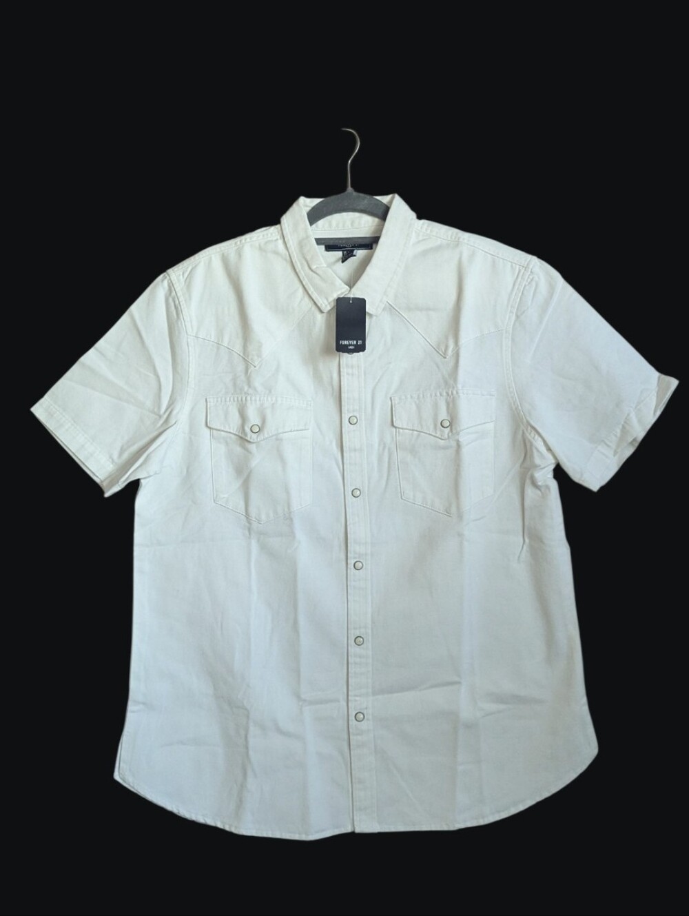 Forever 21 Men’s 100% cotton Woven Pearl Snap Button Up Shirt White Sz Large NWT